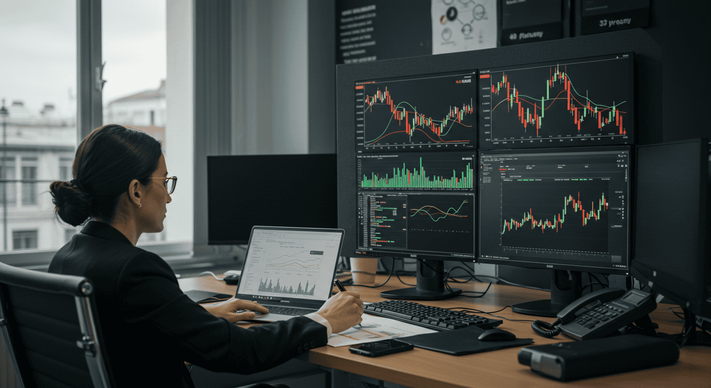 Analyste travaillant sur graphiques boursiers.