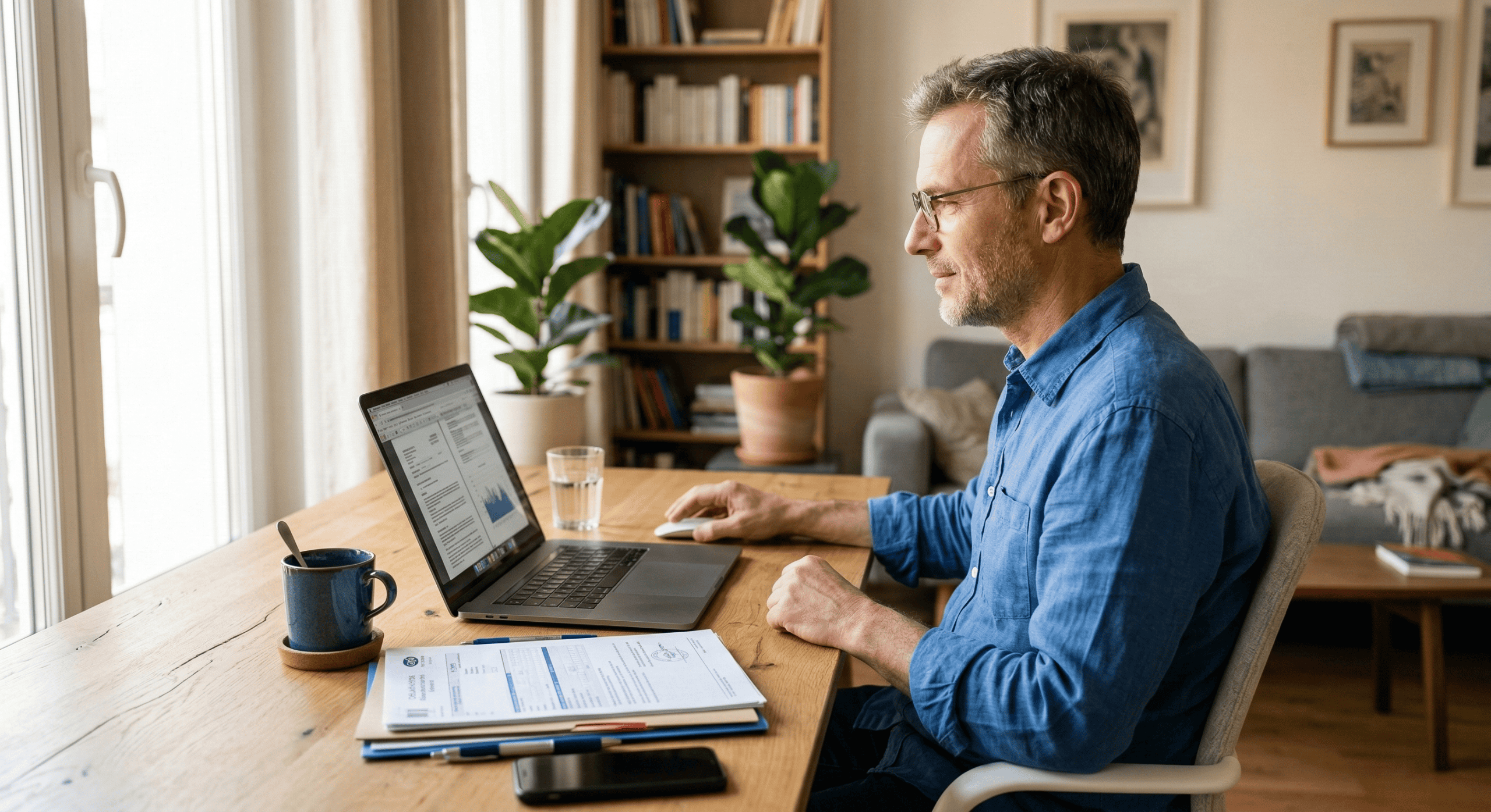 Homme travaillant à domicile sur ordinateur portable