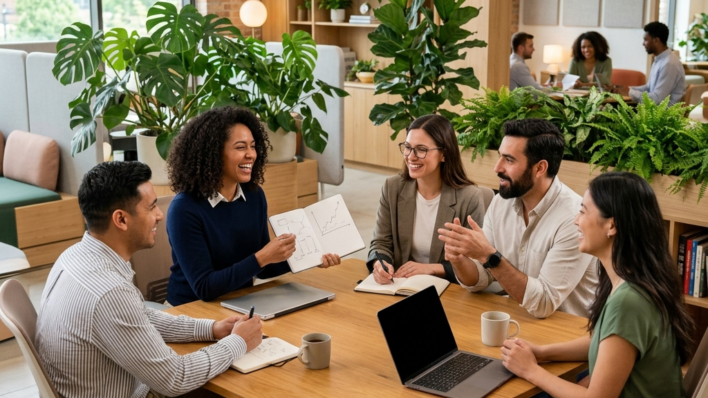 Réunion d’équipe collaborative dans un bureau moderne