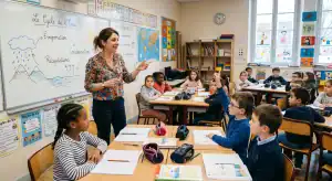 Enseignante expliquant le cycle de l’eau en classe