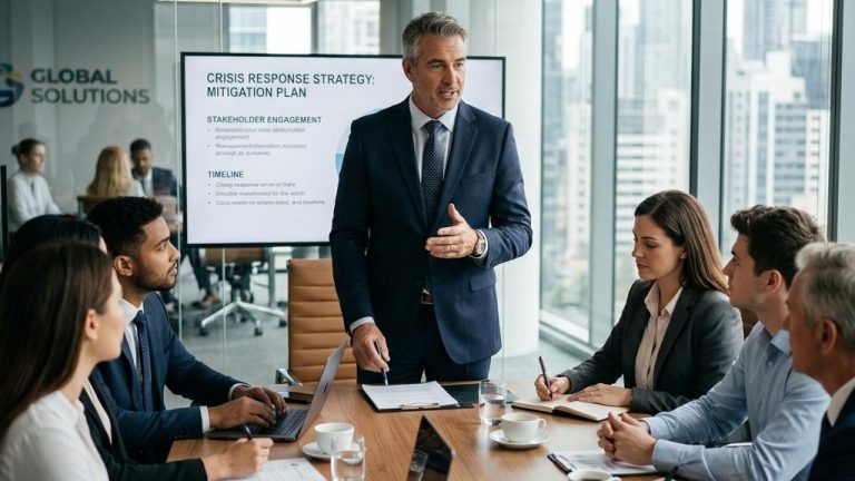 Réunion d'entreprise sur plan de gestion de crise
