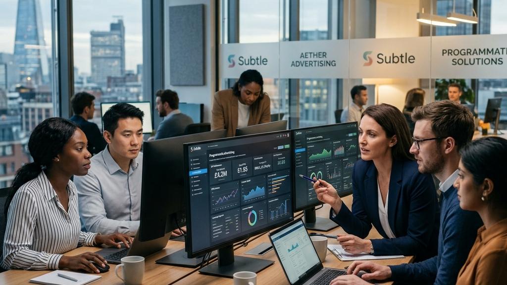 Équipe marketing analysant tableaux de bord numériques