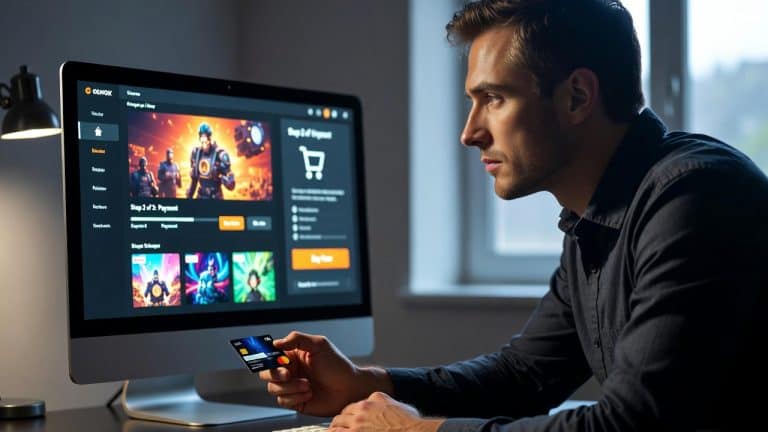 Homme achetant en ligne avec carte bancaire
