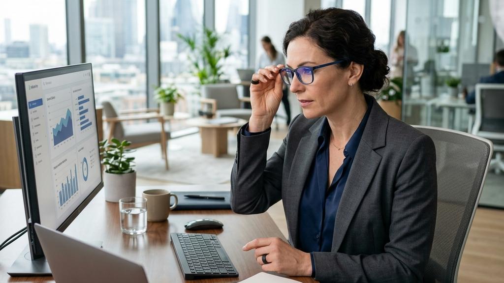 Femme d'affaires analysant des graphiques au bureau