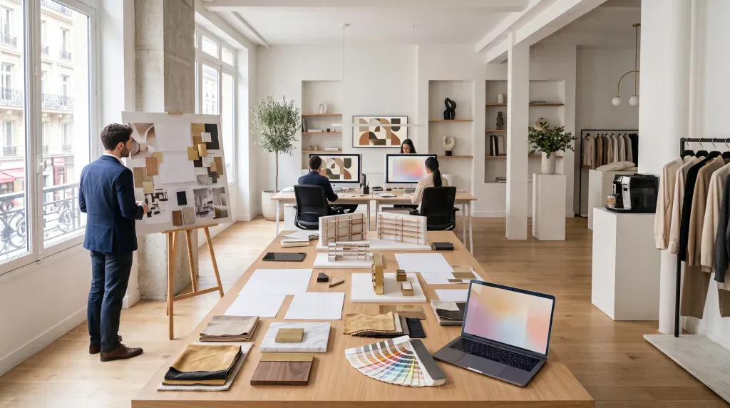Studio de design moderne avec équipe au travail