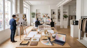 Studio de design moderne avec équipe au travail