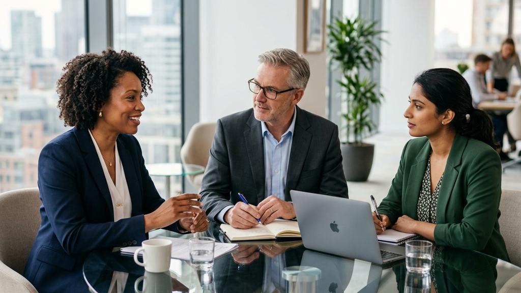 Réunion professionnelle autour d’une table en bureau moderne