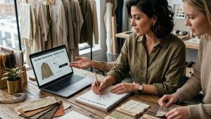 Deux femmes créant une collection de vêtements durables