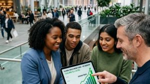 Collègues regardant graphique financier sur tablette