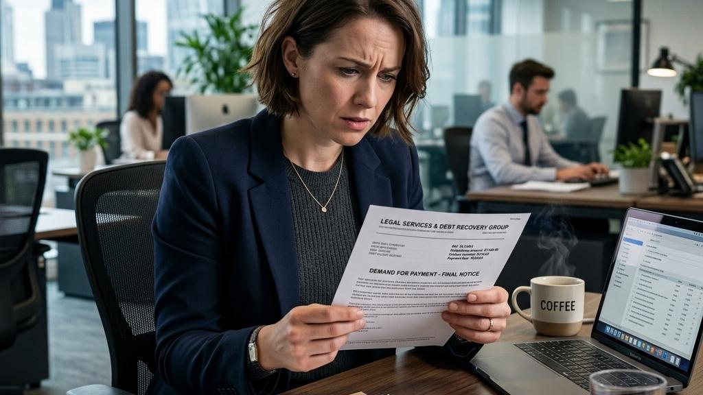 Femme inquiète lisant avis de paiement au bureau
