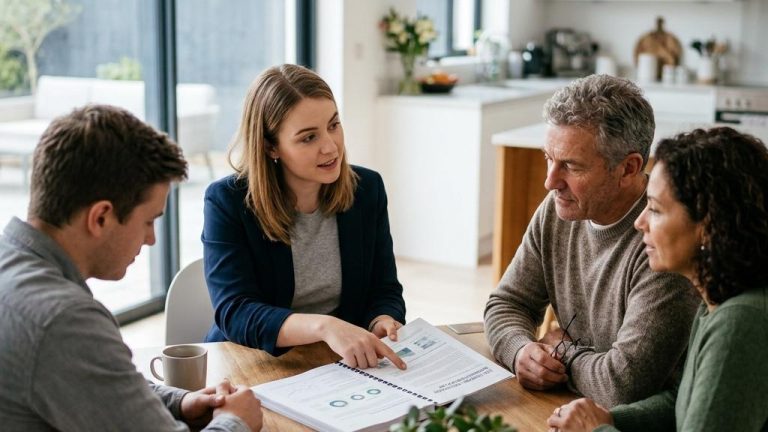Conseillère financière présentant des documents à un couple