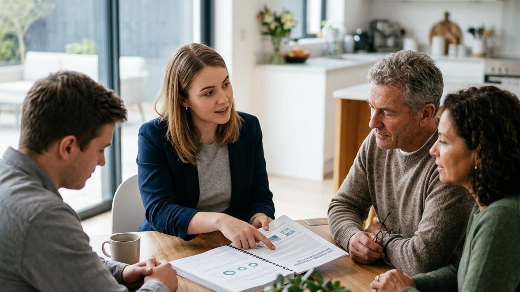 Conseillère financière présentant des documents à un couple