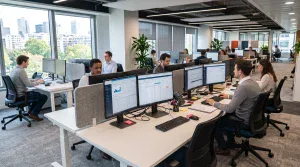 Employés travaillant dans un bureau moderne open space