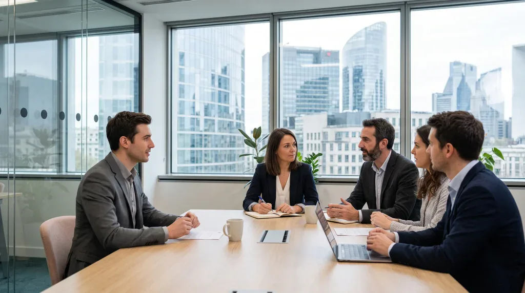 Réunion d’équipe dans un bureau moderne vitré