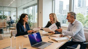 Réunion professionnelle avec signature de contrat au bureau