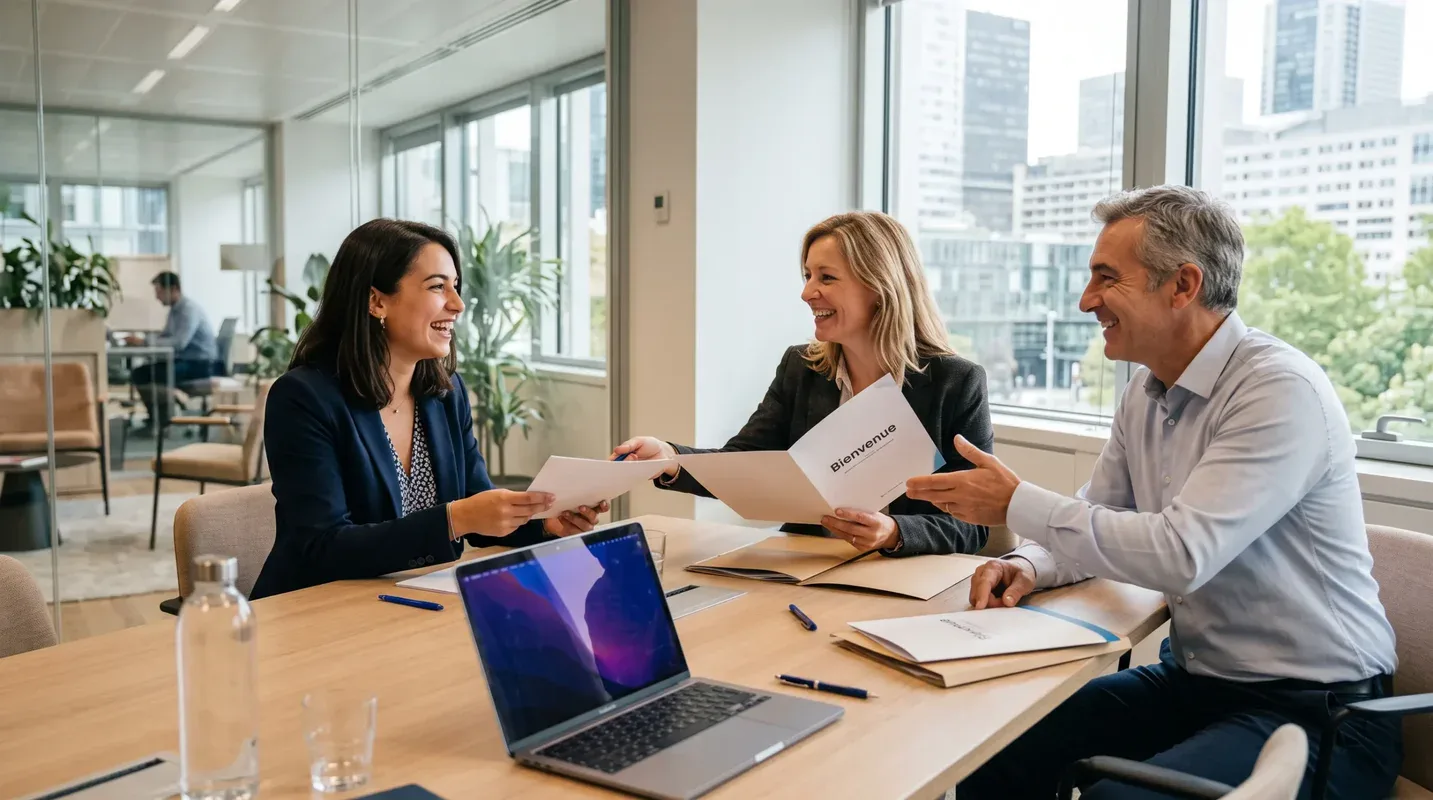 Réunion professionnelle avec signature de contrat au bureau